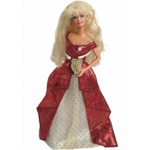 Vintage 80s Barbie Doll With Red Metallic Gown & Blonde Hair